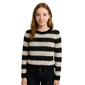Arizona Jean Co. Neutral Striped Fuzzy Crewneck Long Sleeve Sweater Top Shirt